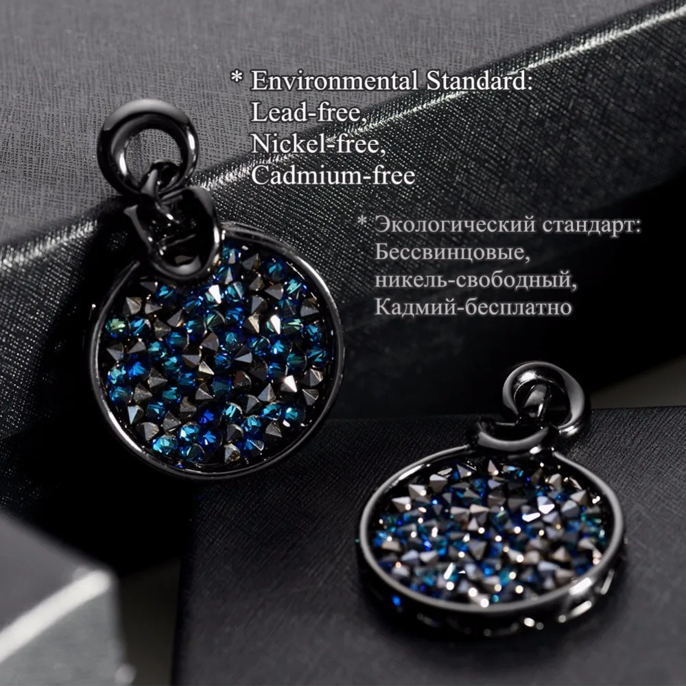 Viennois Gun/Rose Gold Color Dangle Earrings For women With Crystals Paved Round Vintage Earrings Jewelry