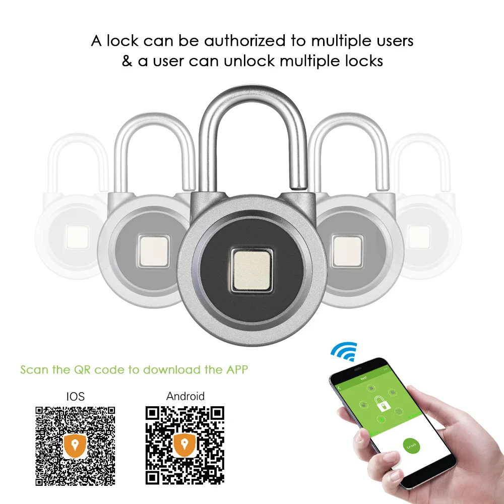 BT Fingerprint Smart Keyless Lock APP Button Password Unlock Waterproof Anti Theft Padlock Door
