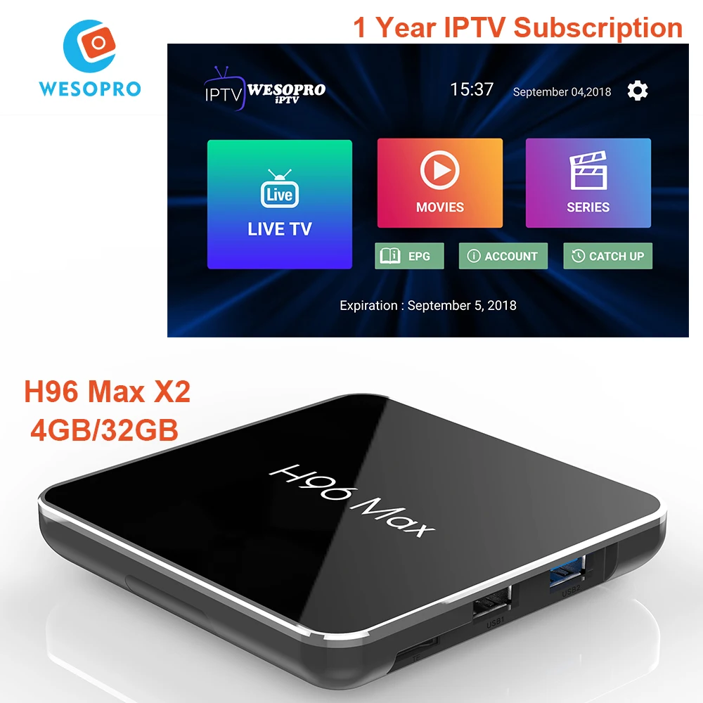 

H96 MAX X2 Android 8.1 TV Box with Arabic French Italy German Spain Netherlands Poland Belgium Sweden UK US CA IPTV Subscription