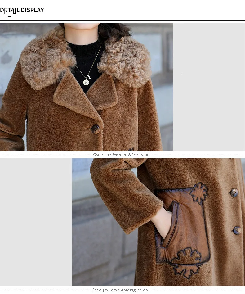 Sheep Shearling Fur Winter Jacket Women Clothes Wool Jacket Lamb Fur Collar Korean Elegant Suede Lining Long Coat ZT642