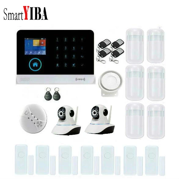 

SmartYIBA RFID Touch Screen Alarm Panel Burglar Intruder Security Alarm WIFI GSM Wireless Alarm+2pcs IP Camera