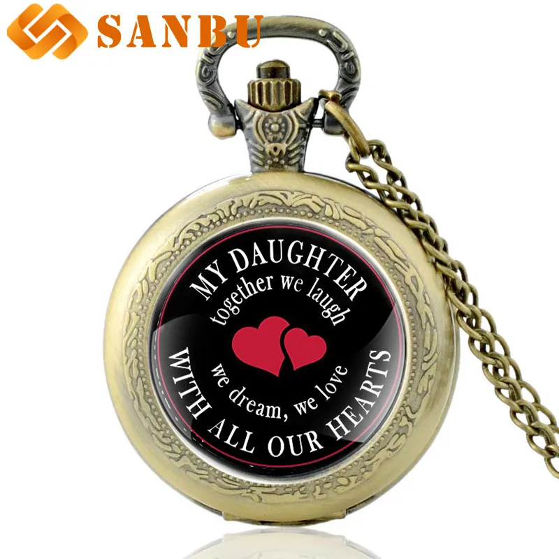 Мода кварцевые часы для дочери Винтаж Бронзовый карманные часы классические Семья член кулон Цепочки и ожерелья