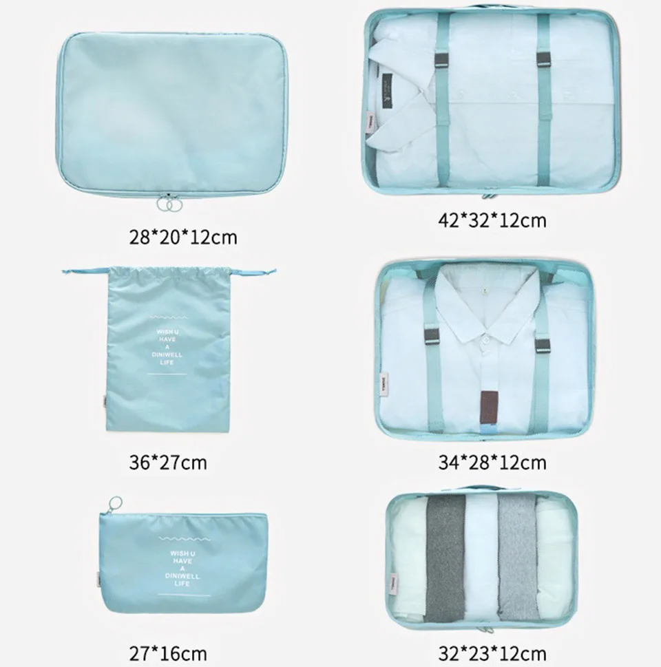 6 шт. дорожная сумка для хранения, набор для одежды, обуви, упаковка, кубическая сумка, аккуратный органайзер для гардероба, чехол для костюма, сумка для путешествий, сумка-Органайзер, чехол