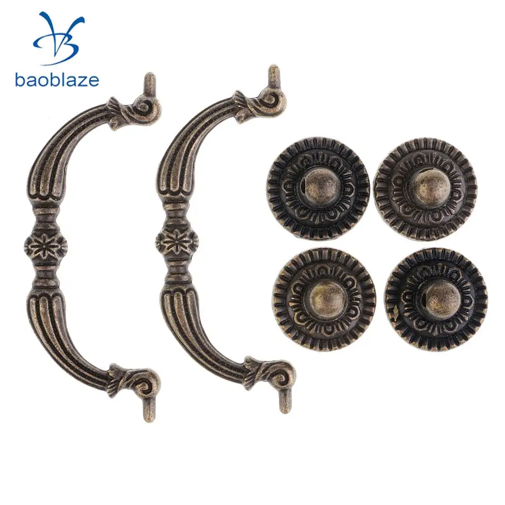 2Pcs/set Antique Metal Pattern Handles Knobs For Drawer Wooden Jewelry Box Furniture Hardware Bronze Handle Cabinet Pulls