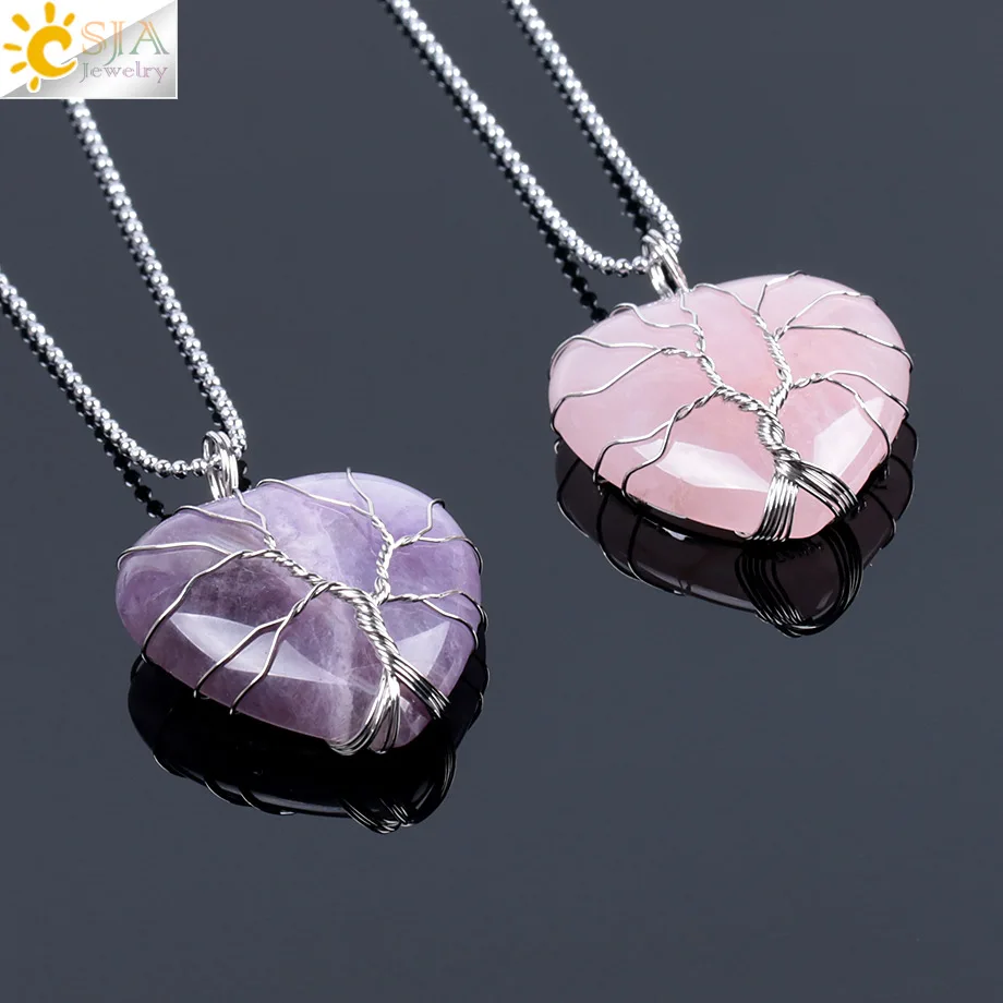 CSJA Tree of Life Wire Wrapped Love Heart Necklace & Pendant