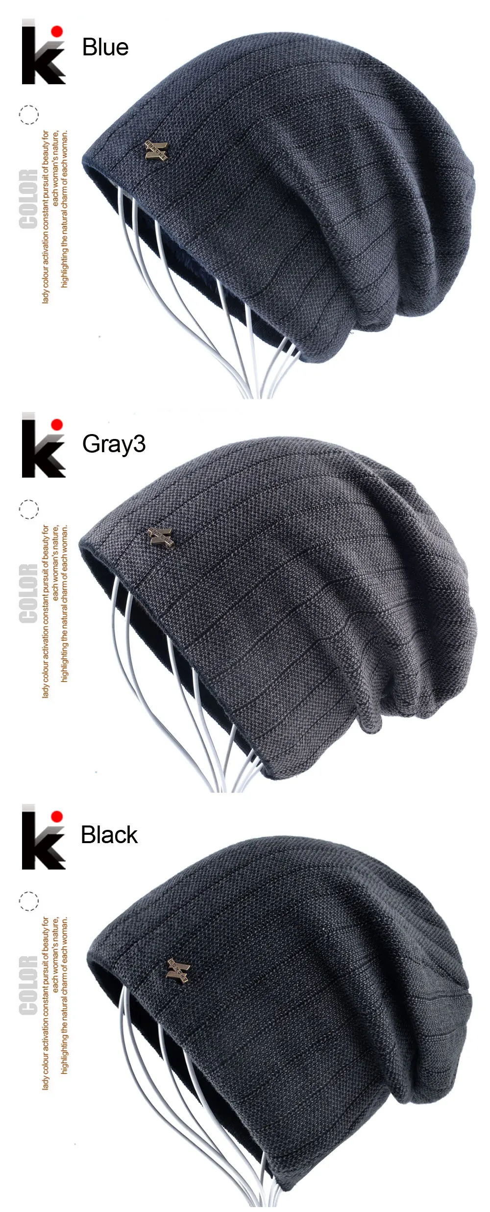 Winter Knitted Beanie Hat For Man Double Layer Warm Kniting Striped Bonnet Caps Male Thick Add Velvet Skullies Beanies Men Gorro