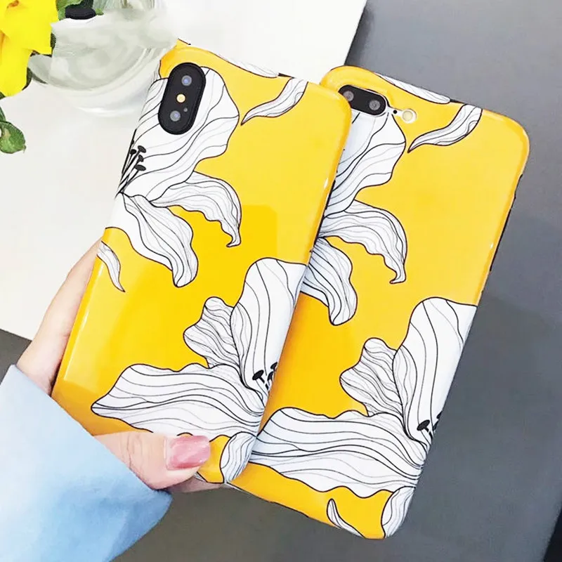 

Yellow flower shiny soft phone Case For iPhoneX 7 8 6TPU soft shell phone Cover For iPhone7 6 7Plus 8Plus Japan and South Case
