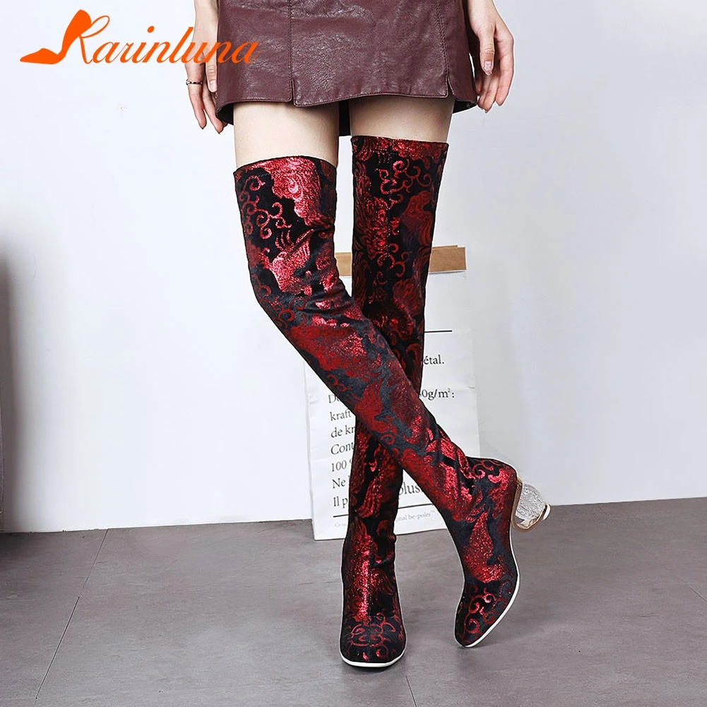 

KARINLUNA New Fashion Big Size 33-43 Ladies Street Style Print Shoes Woman Casual Pary Office Autumn Spring Over The Knee Boots