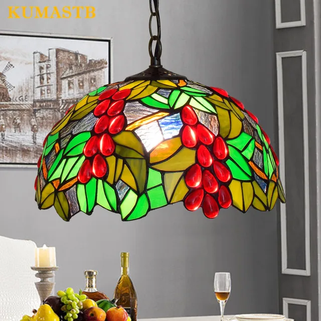 12 Inch American Pastoral Red Grape Stained Glass Pendant Light Living Room Dining Lamp Bedroom 12 Inch American Pastoral Red Grape Stained Glass Pendant Light Living Room Dining Lamp Bedroom