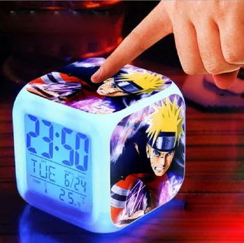 

Naruto Action Figure LED 7 Color Flash Light Changing Night Light PVC Alarm Clock Kurama Hinata Sasuke Japan Anime Cartoon Toys