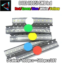 Новинка! 5 значений x 100 шт = 500 шт 0402 ультра яркий SMD красный/зеленый/синий/белый/желтый светодиодный комплект