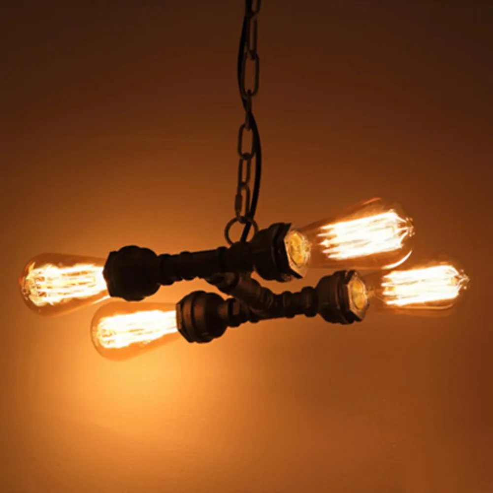 

Retro Industrial Edison Bulbs 4 Heads Pendant Light Iron Water Pipe Copper Color Dining Room/Bedside Cafe Shore Decor Drop Lamp