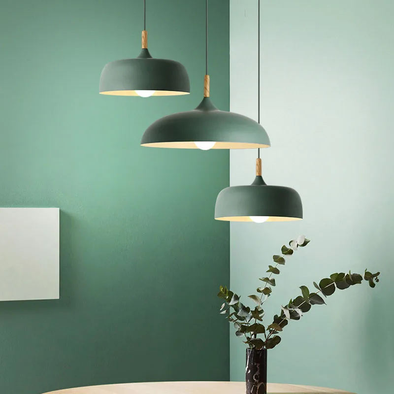 Nordic Hanging 6 Colors Pendant Light Post Modern Aluminium Solid Wood Pendant Lamp Dining Restaurant Cafe Pendant Light (9)