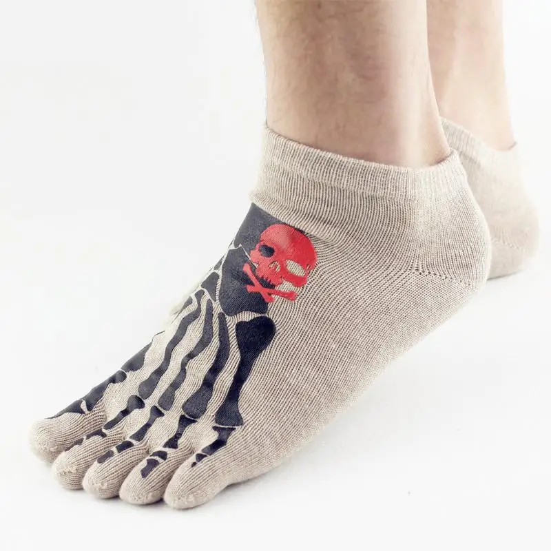 

3 Pairs Men Five Finge Socks 5 Toe Pure Cotton Breathable Comfortable Short Canister Personality Skeleton Novelty Ankle Socks