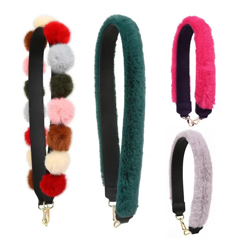 

Strap You Bag Straps Handbags Colorful Rex Rabbit Fur Handle Leather Part Bolsa Accessories Multicolor Shoulder Bag Belts Gift
