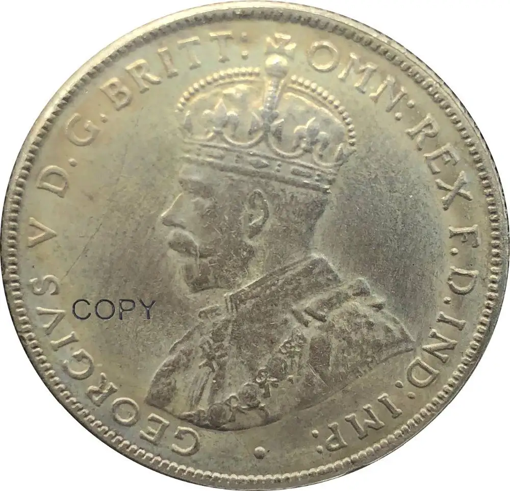 Австралия 1 One Florin Two Shillings Джордж V 1913 коронованный бюст левая медная Посеребренная Имитация монеты с восстановленным краем