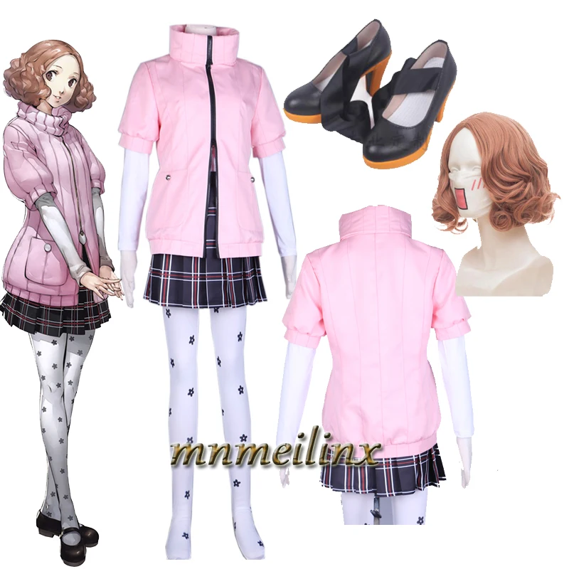 Игры аниме Persona 5: анимация Хару Окумура розовый костюм лолиты платье косплэй костюм Хэллоуин Одежда индивидуальные туфли парик