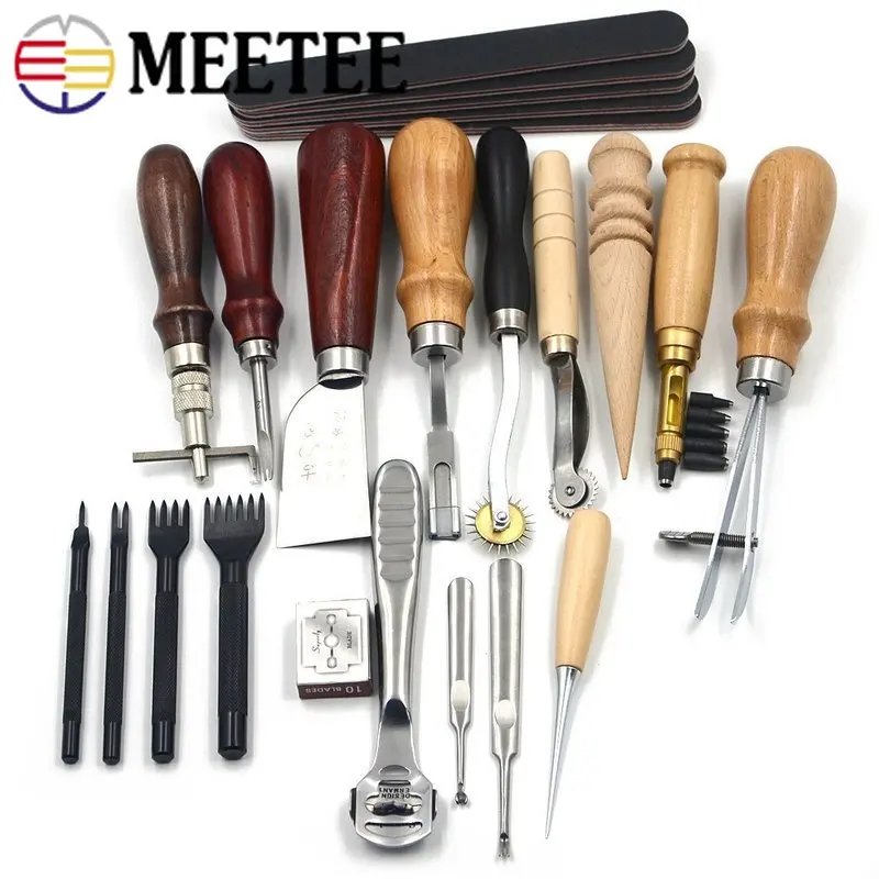 

Meetee Leather Craft Tool 18pcs/lot Set Hand-stitched Hand-made Art Tool Set 02 Entry-level Handmade Leather Set BD125