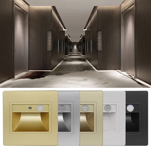 1pc LED Stair Light Indoor Human Body Induction PIR Motion Sensor Infrared Lamp Recessed Steps Ladder Wall Lamps Night Light