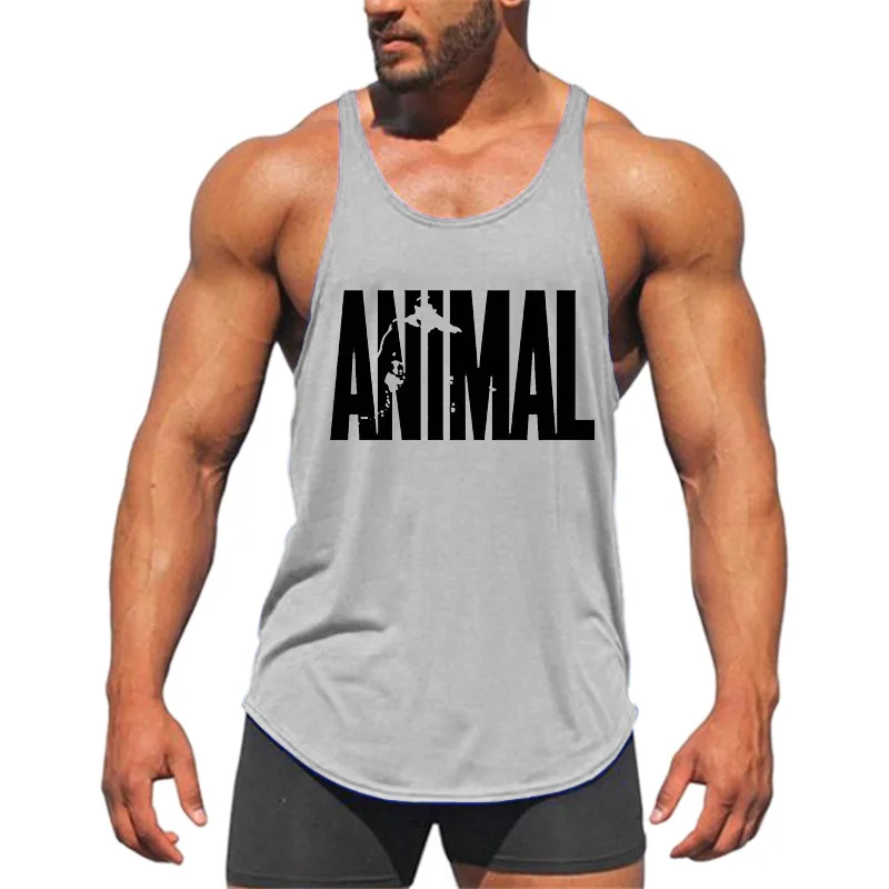 Gray Muscleguys, майка для тренажерного зала, мужская рубашка без рукавов для мальчиков, одежда для бодибилдинга, майка, жилеты, хлопок, Y Back, майки для фитнеса - Цвет: Gray