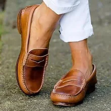 Модные женские винтажные лоферы на плоской подошве; сезон весна-лето; водонепроницаемые мокасины; женские мокасины; женская обувь без застежки; большие размеры 35-43