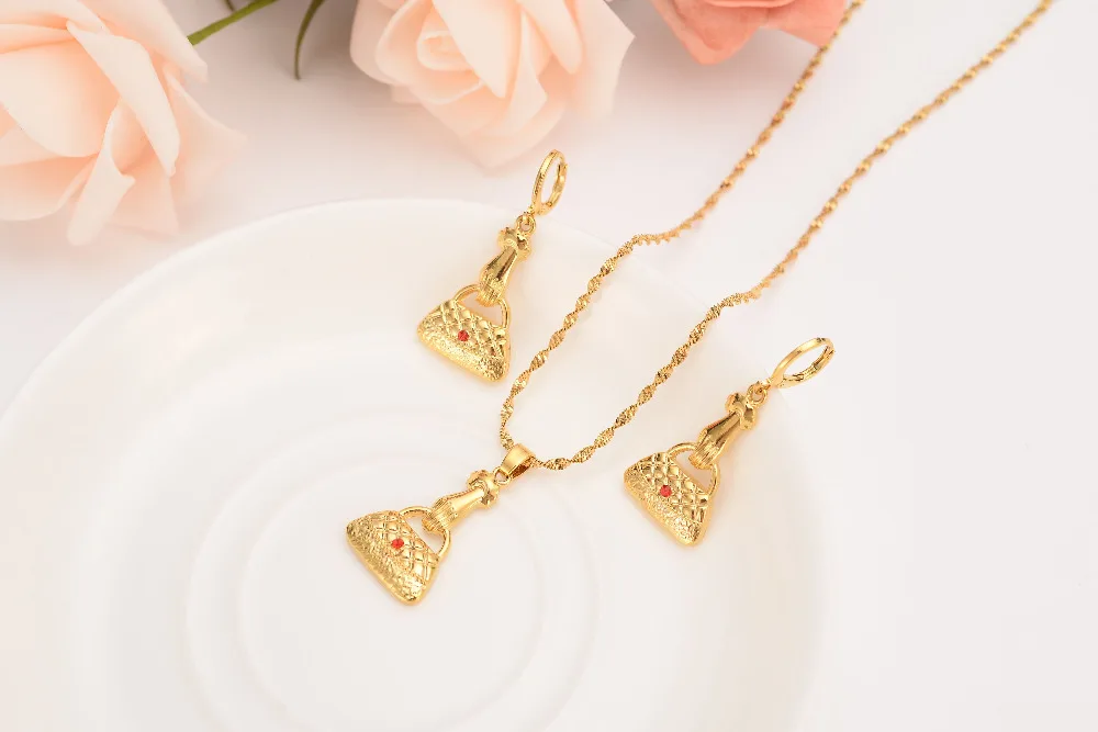 Solid Gold GF PNG кулон Цепочки и ожерелья цепь Серьги Кристалл cz красный