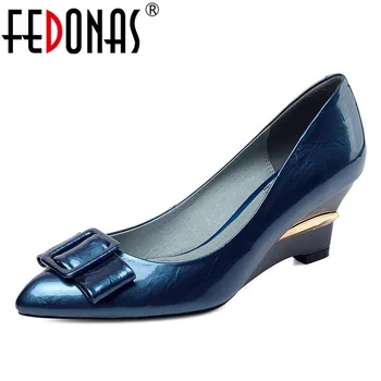 

FEDONAS Sexy Women Pointed Toe Wedges Party Shoes Woman Genuine Leather Shoes Spring Summer Office Butterfly Knot Women Pumps