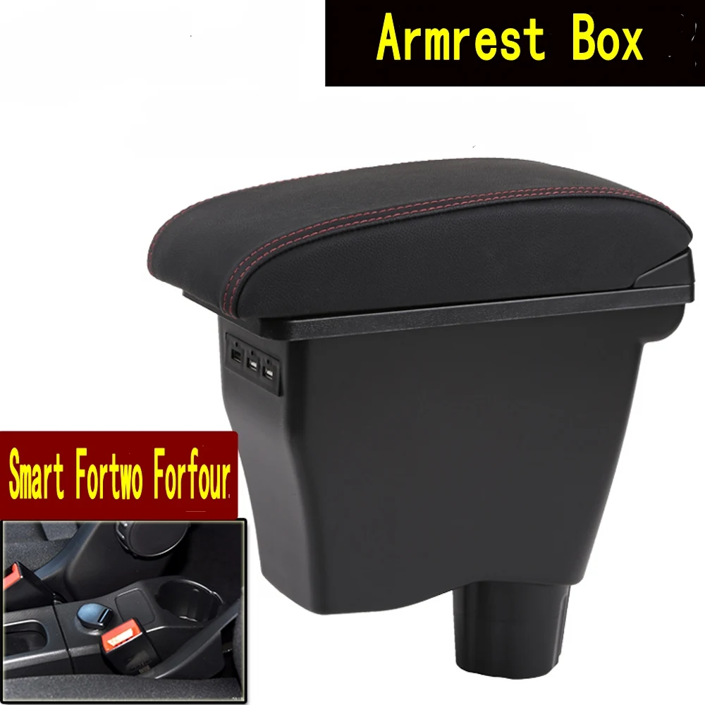 Arm Rest For B enz Smart fortwo forfour 2009-2018 Center Console Armrest Box Charging Function With 7 USB Ports Built-in LED Light Gray