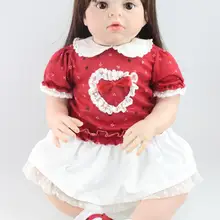 Большой размер 2" 70 см Силиконовая детская кукла-реборн Реалистичная настоящая Девочка мягкое прикосновение коричневые длинные волосы boneca младенческие манекены