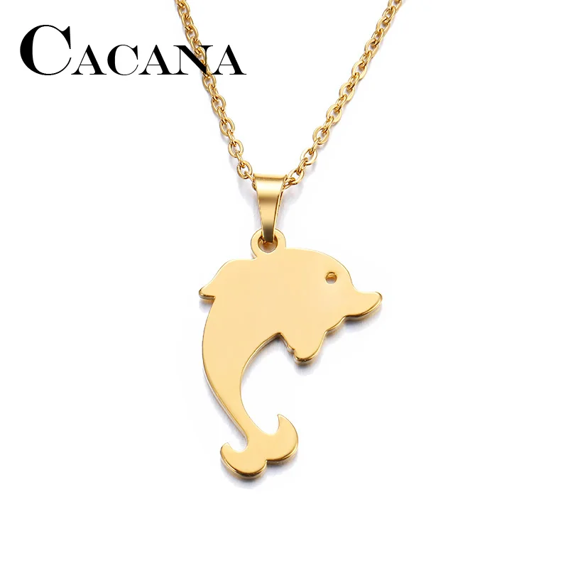 CACANA Stainless Steel Necklace For Women Man Lover's Dophin Gold And Silver Color Pendant Necklace Engagement Jewelry