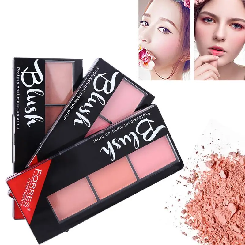 

FaRRES Makeup Rouge Cheek Pressed Blush Powder 3Color Lasting Easy To Wear Blusher with Brush Natural Face Foundation
