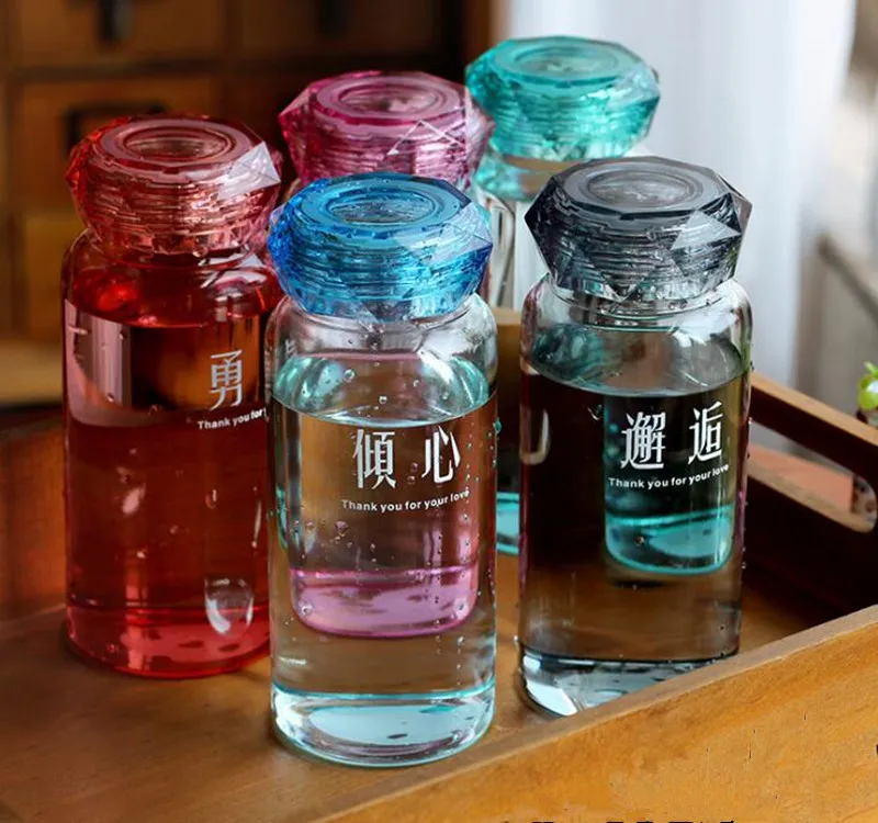 

New Hot 350ML Glass Bottle Diamond Shape Leak Proof Glass Water Bottle Portable Mini Outdoor Sport My Drinking Bottle With Bag