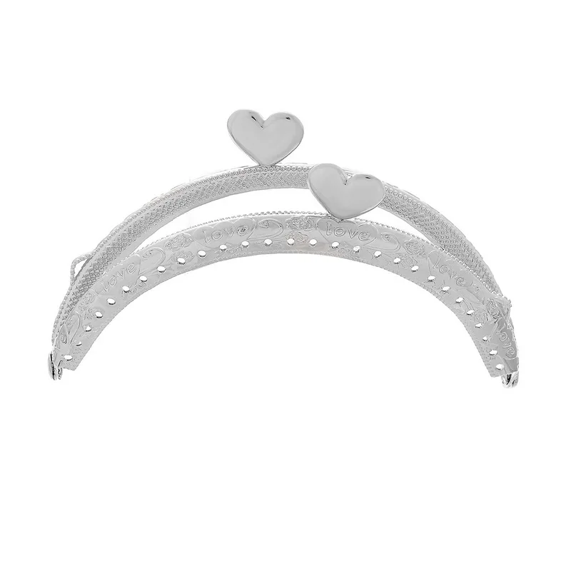 

10Pcs Silver Tone Metal Clutch Arch Frame Kiss Clasps Buckle Handbag Handle Love Carved Heart Head 10.5cm