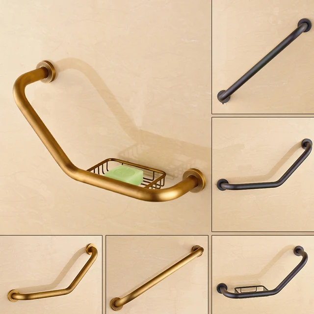 Wall Mounted Brass Grab Bars For Bathroom Antique Brass/Black Safty Bar Bathtub Hand Rails Soap