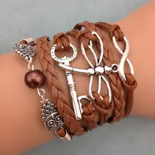 1 шт. бесконечность, ладони и anghor браслет. металл очарование, воск шнур, кожаный браслет 3431
