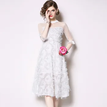 

2019 New Style Summer Dress of Fringed Feather O-Neck Tassel perspective For Office Lady Dress