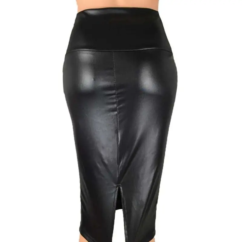 

Women Pu Leather Pencil Skirt Fashion Women High Waist Solid Bodycon Skirts Sexy Back Split Package Hip Skirt Female Casual Jupe
