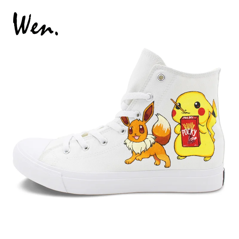 

Wen Custom Hand Painted Canvas Shoes Design Pokemon Shoes Pikachu Umbreon Eevee Anime Sneakers Man Woman Flat Footwear
