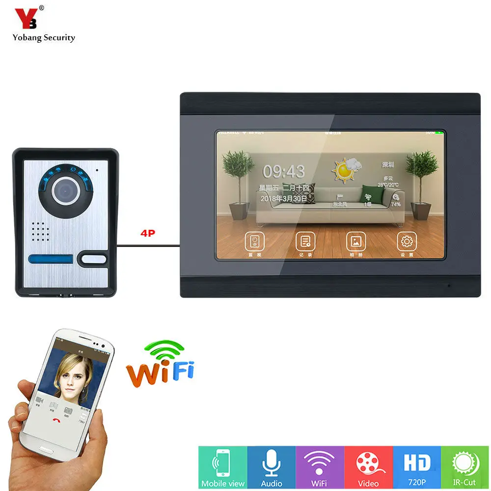 

YobangSecurity Remote Control Video Intercom 7 Inch Monitor Wireless WIFI Video Door Phone Doorbell Camera Intercom System