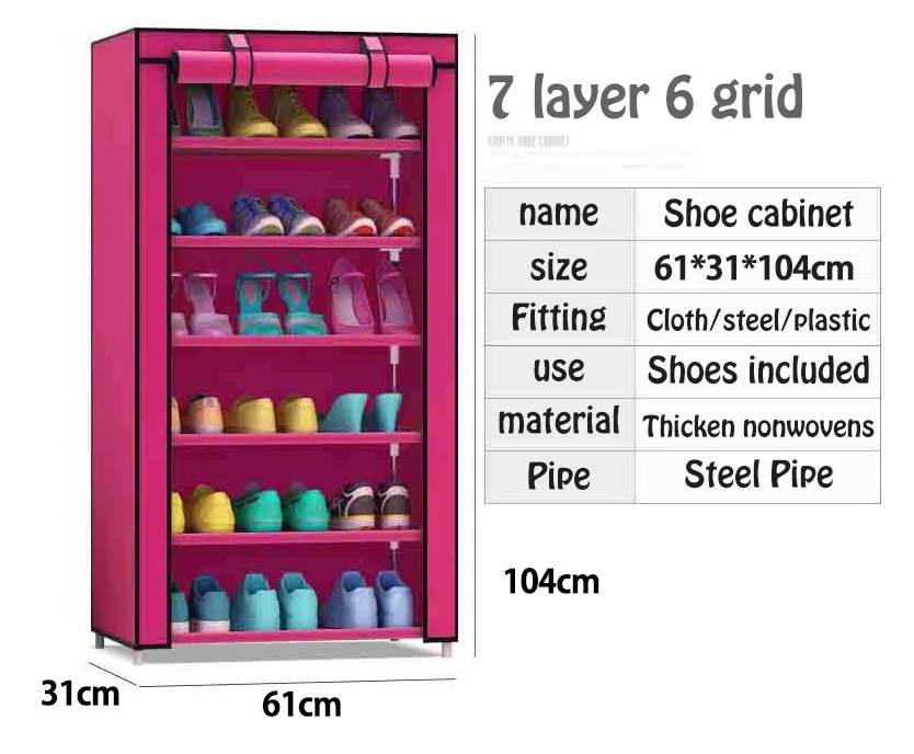 Обувной шкаф 7-слой 6-сетка мульти Цвет нетканые ткани большой обувной стеллаж Органайзер съемный обувной склад для домашней мебели