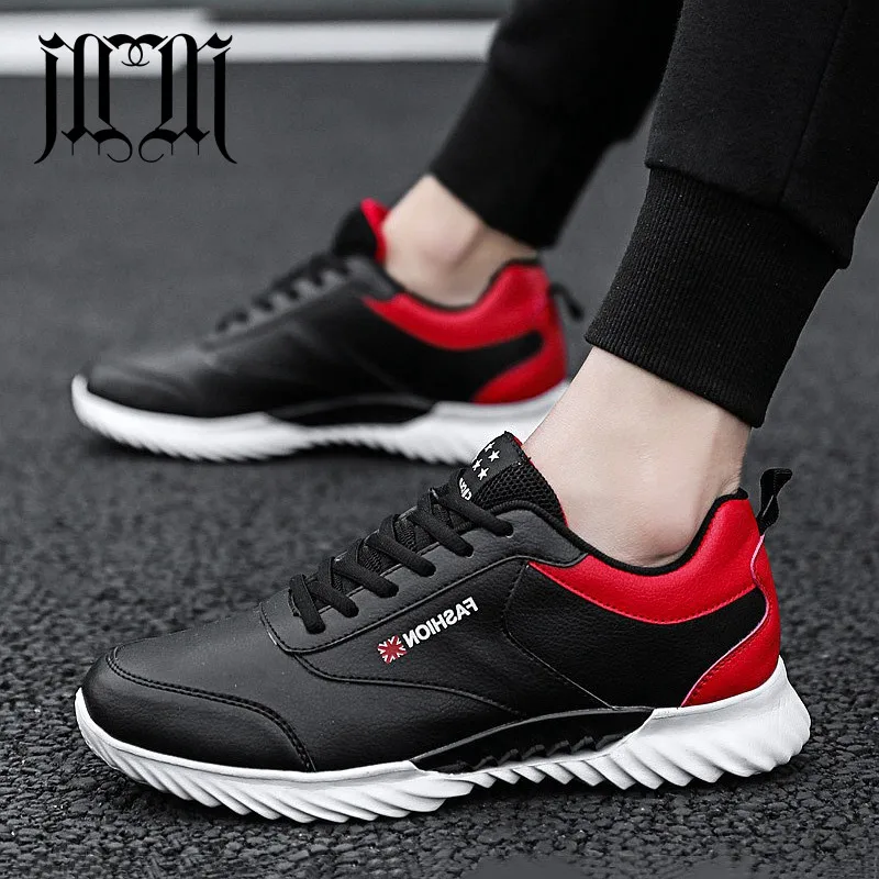 

MUMUELI Black Red White High Quality Adult Men Shoes Designer Breathable Leather 2019 Fashion Luxury Brand Casual Sneakers 365
