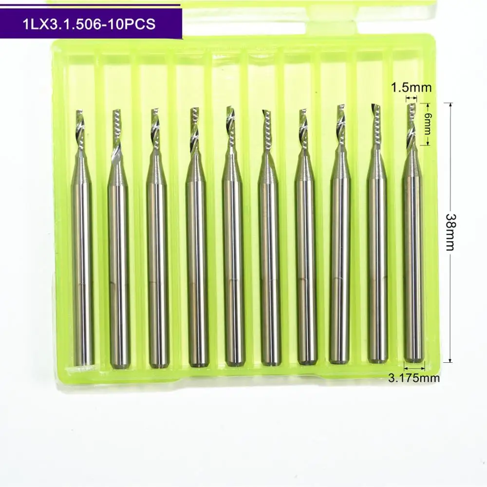 

3.175mm*1.5mm*6mm,10pcs,Free shipping 1 Flute End Mill,CNC machine milling Cutter,Solid carbide woodworking tool,PVC,MDF,Acrylic