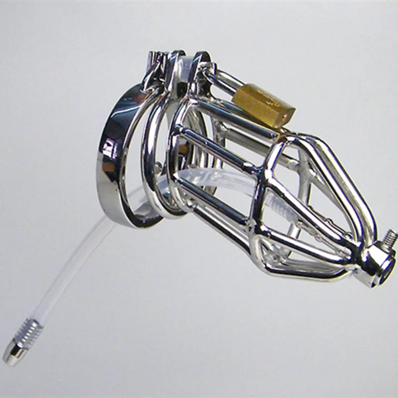 Stainless Steel Chastity Device Belt With Urethral Sound Catheter Penis Ring Plug Cock Cage Lock