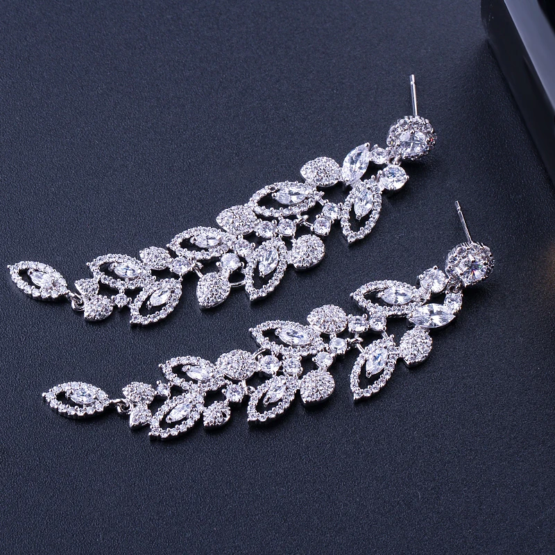 ANEGLCZ Statement CZ Jewelry Elegant Marquise AAA Cubic Zirconia Super Long Dangle Bridal Wedding Drop Earrings For Women AE184