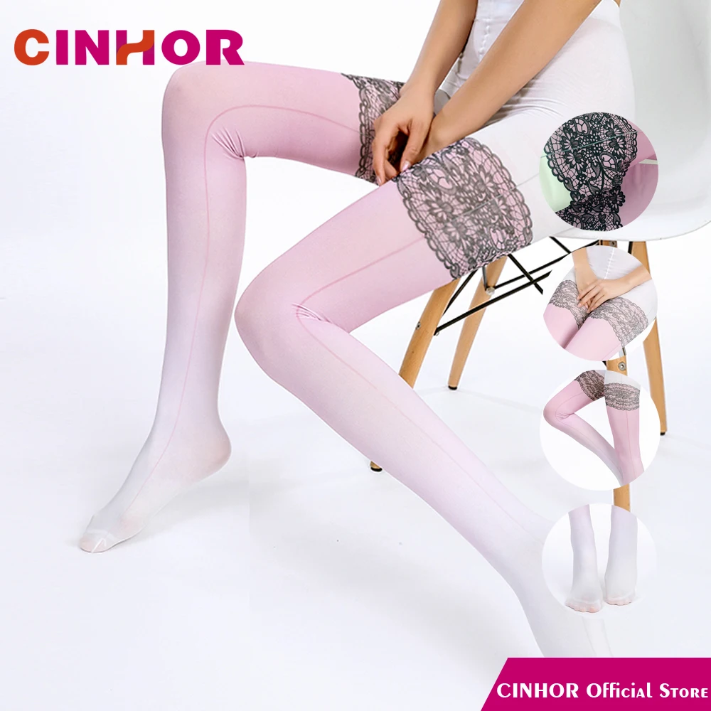 CINHOR/брендовые цветные чулки розовые кружевные колготки с принтом снизу, ультратонкие колготки, сохраняющие тепло, антибактериальные бедра