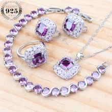 ЦИРКОНИЕВЫЕ Свадебные серебряные 925 Свадебные Ювелирные наборы серьги для женщин костюм камень кольца браслет ожерелье кулон набор подарочная коробка