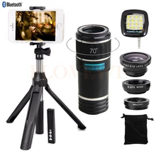 New Phone Lenses Kit 12X Zoom Telephoto Lens Fish eye Wide Angle Macro Lentes Telescope For iPhone 7 6 s Cell Bluetooth Shutter