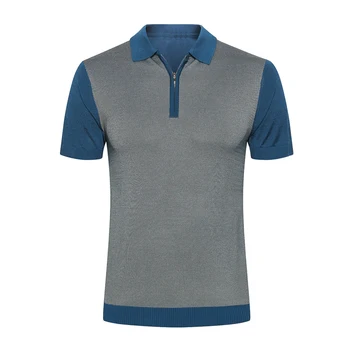 

Billionaire Polo shirt silk men 2019 summer new casual Business Breathable elasticity zippers thin Solid color free shipping