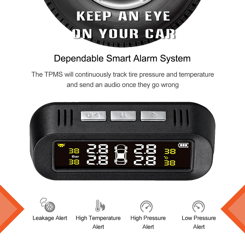KKMOON автомобильный TPMS беспроводной солнечный датчик давления в шинах монитор система USB зарядка интеллектуальПредупреждение внешний датчик диагностический