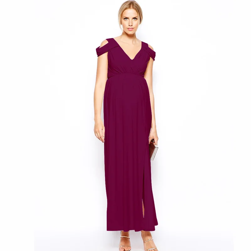 Mother's Day Tencel Plus Size Loose V-Neck Off-Shoulder Gowns Evening Party Prom Dresses Pregnant Women Elegant Maternity Dress
